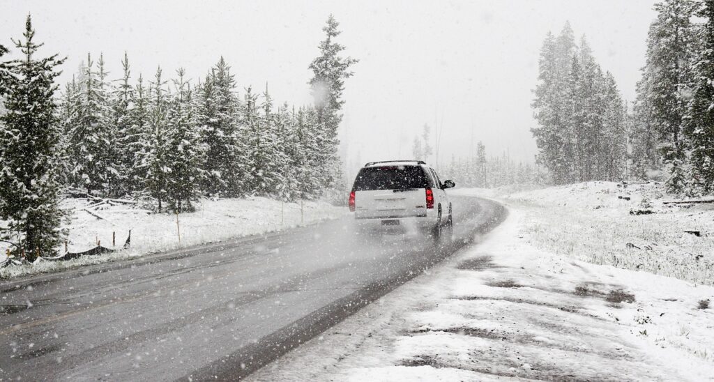 SUV driving in winter