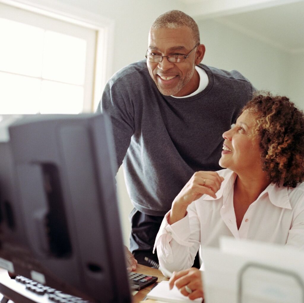 senior couple at computer